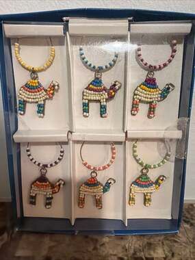 Pier 1 Imports Beaded Camel Design Wine Glass Drink Charms, Set of 6